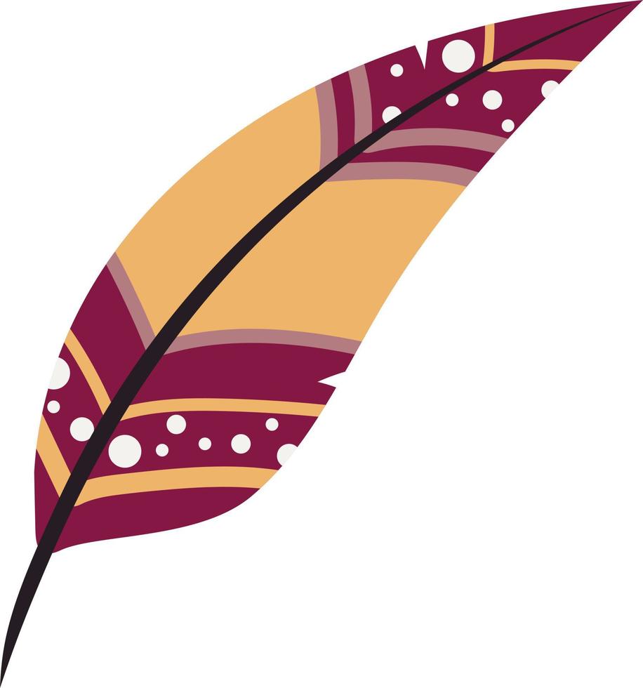Decorative stylized bird feather. Handwritten illustration. Feather in warm summer shades for printing. vector