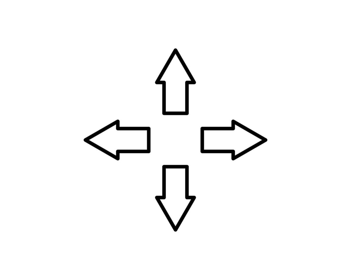 icono de línea de botón de flechas de joystick. signo de estilo lineal para concepto móvil y diseño web. flechas en cuatro direcciones icono de vector de contorno. símbolo, ilustración del logotipo. gráficos vectoriales perfectos de píxeles