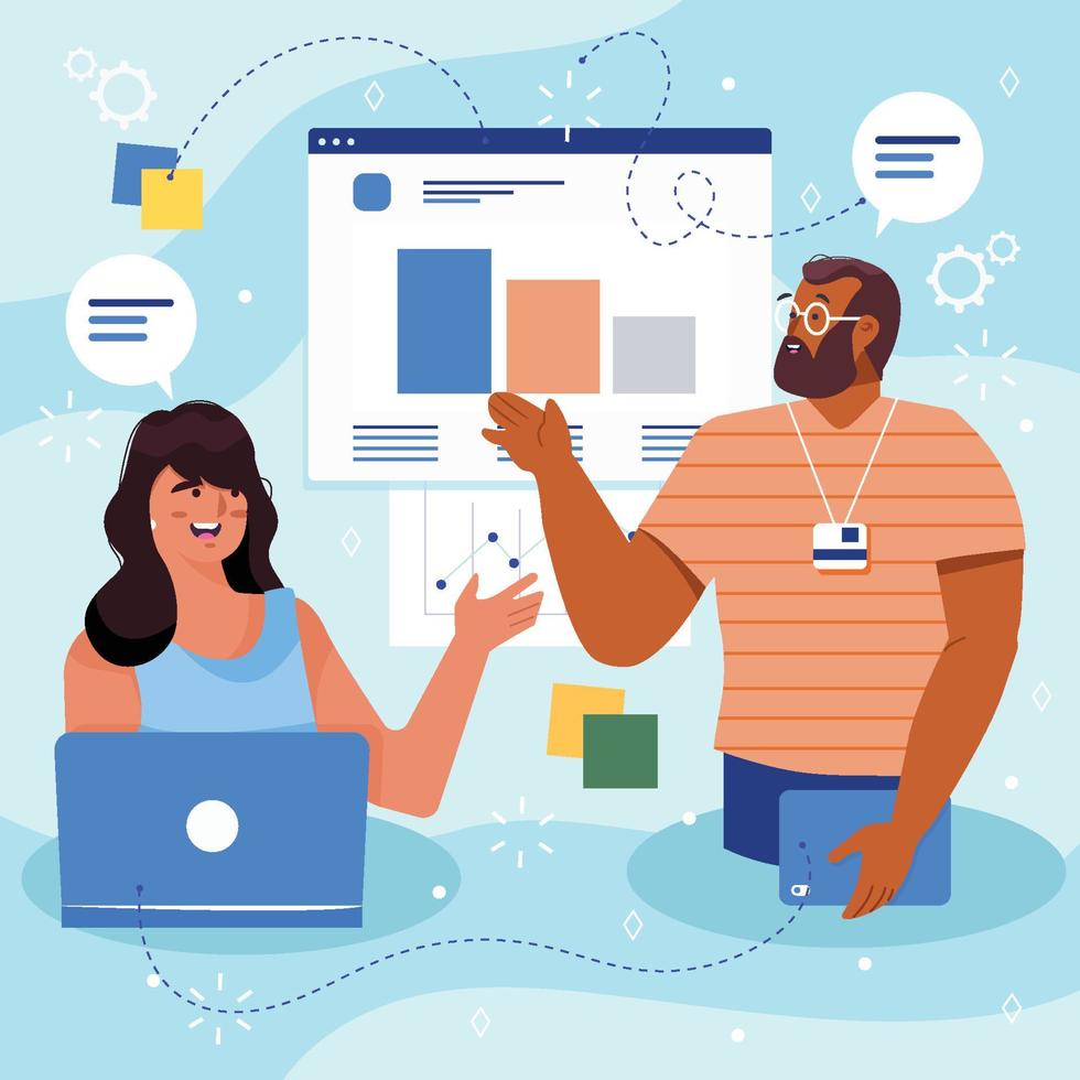 Two Professionals in Collaboration Create Product Concept vector