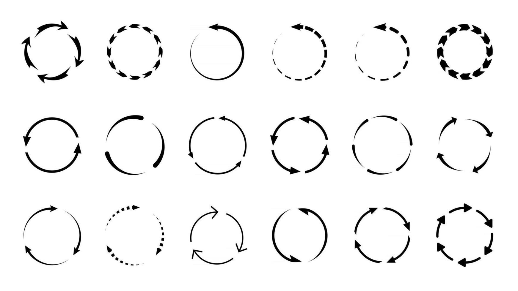 rounded arrows collection, black outline, recycle. vector