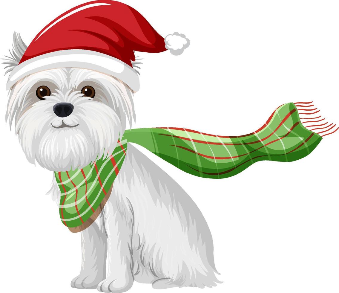 Yorkshire terrier dog wearing Christmas hat cartoon character vector