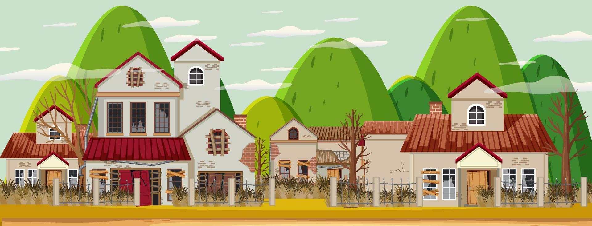 Abandon empty rutal town with old broken house background vector