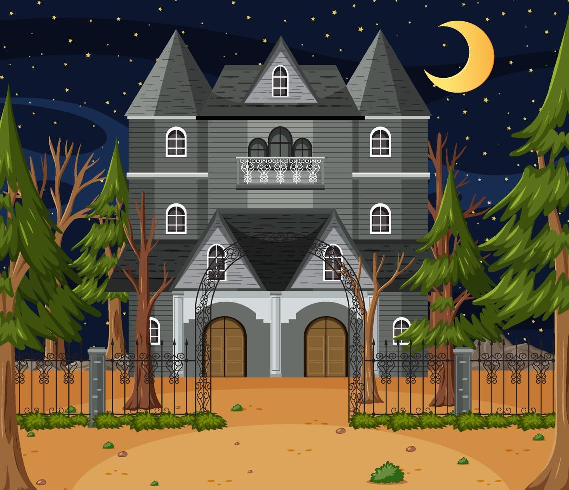 escena con mansión de halloween embrujada vector