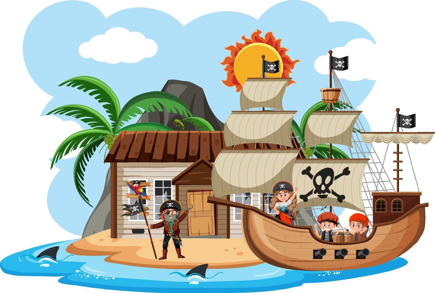 Pirate found abandon house on island vector