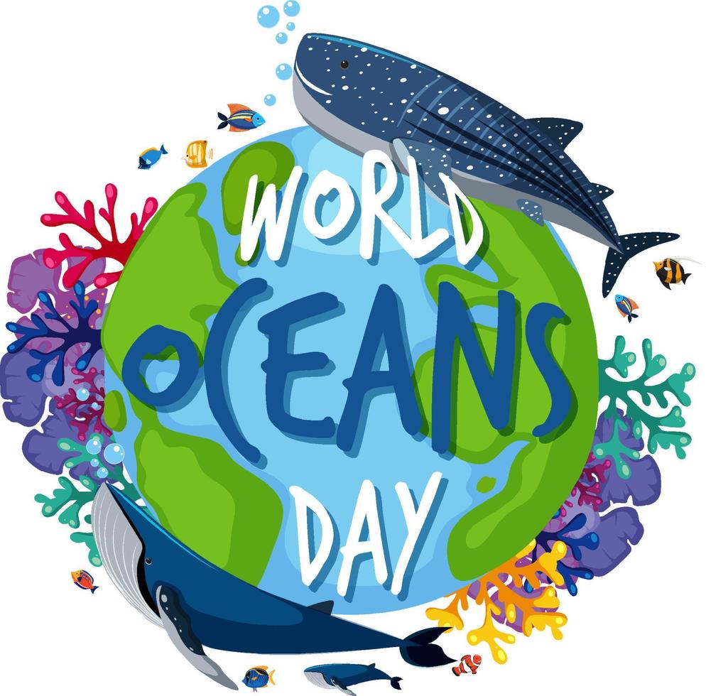 World Ocean Day banner with many different sea animals vector