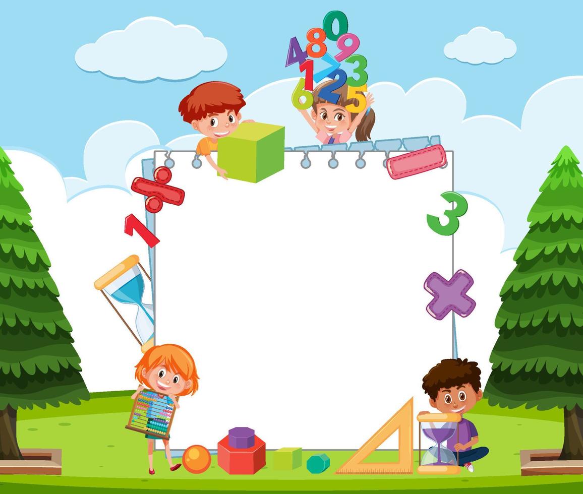 Empty board with kids and math objects at park scene vector