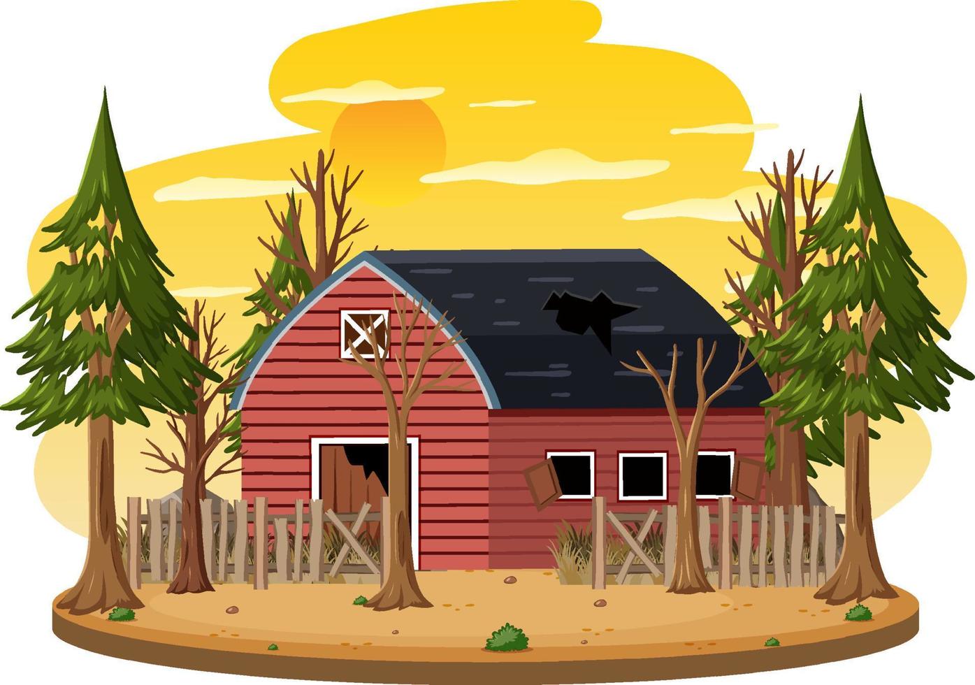 Isolated old broken farm house in the rural vector