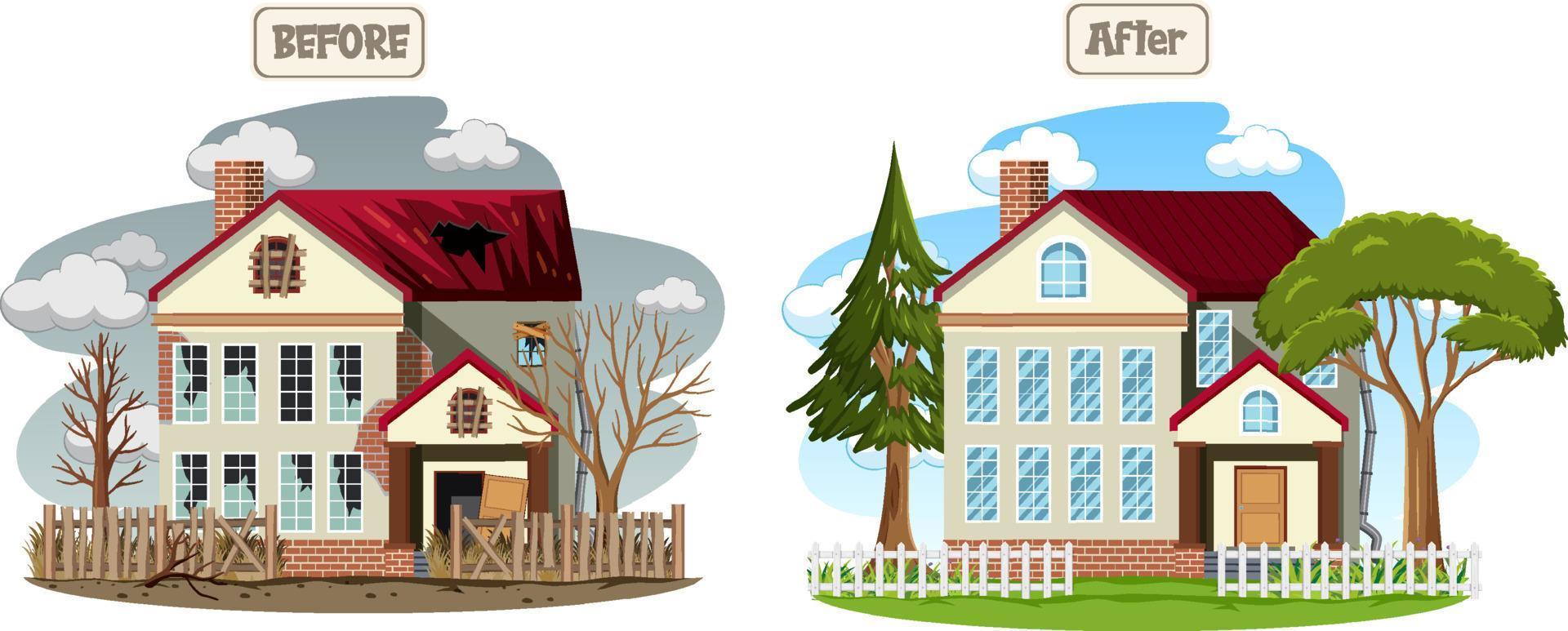 House before and after renovation vector