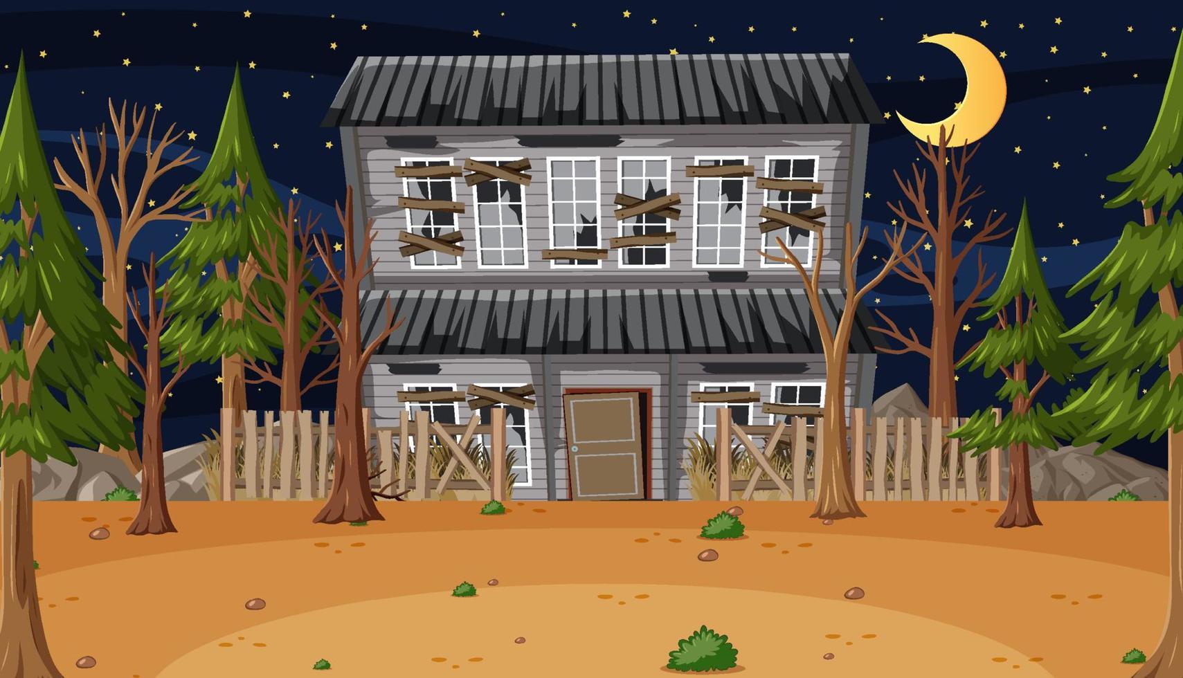 Scene with abandoned house in the dark forest vector