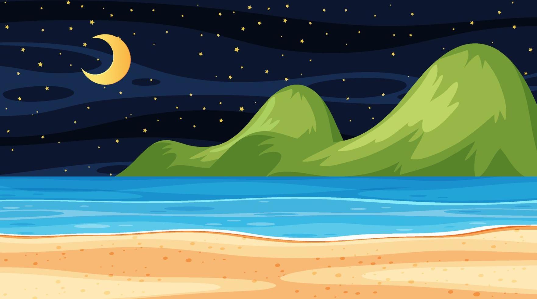 paisaje de playa en la escena nocturna vector