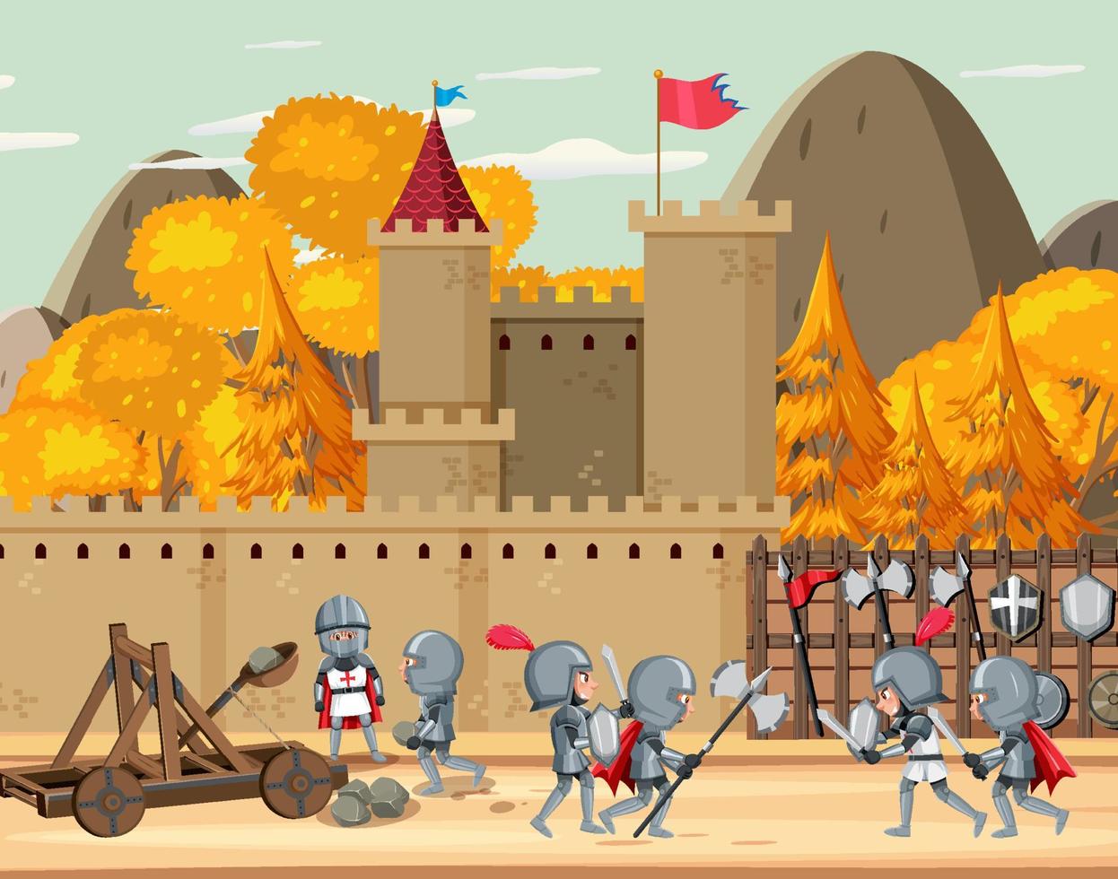 escena de dibujos animados de guerra medieval vector