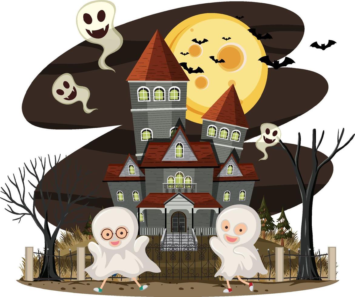 Haunted house at night scene vector