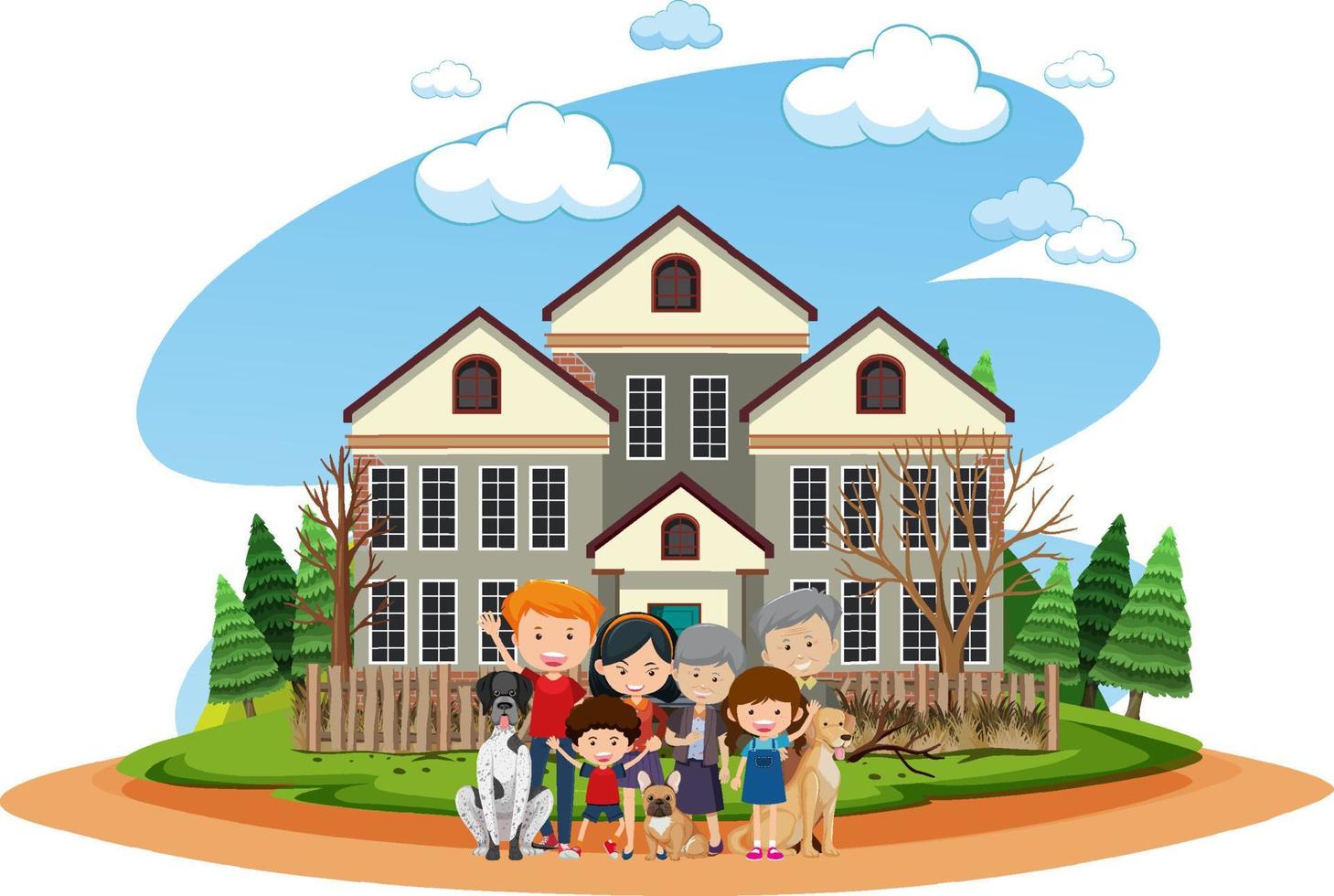 Happy family in front of the house 3521310 Vector Art at Vecteezy