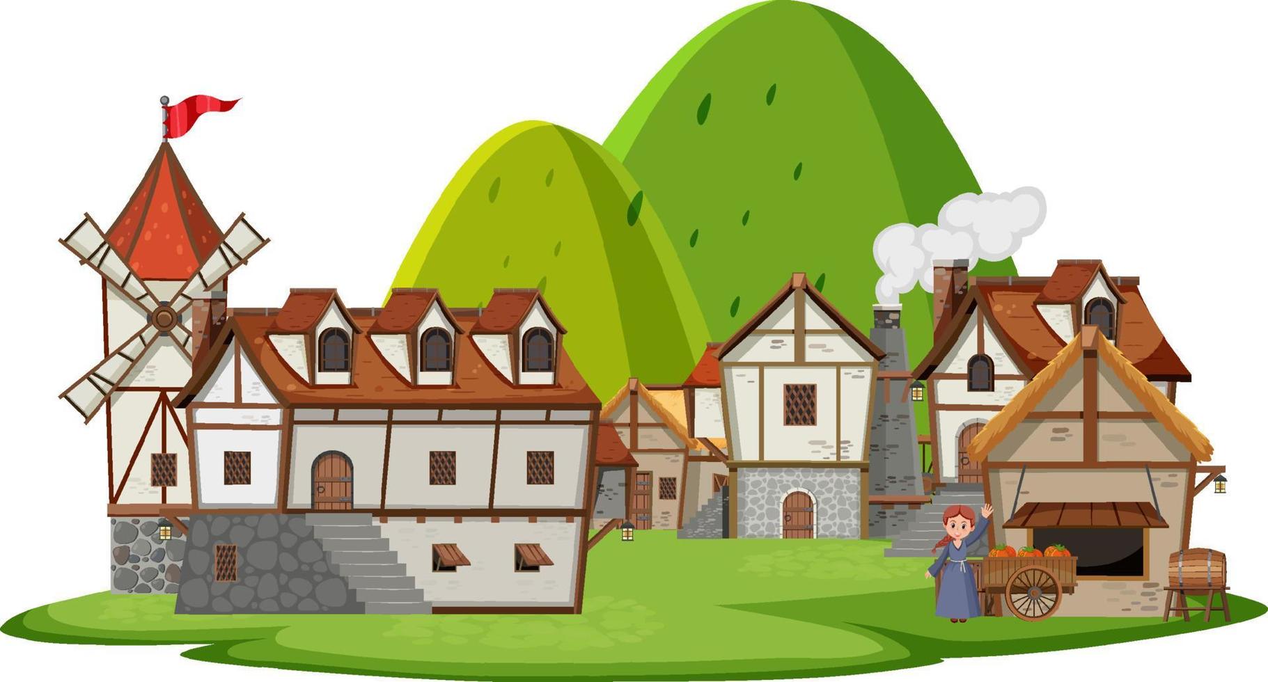 Antiguo pueblo medieval aislado sobre fondo blanco. vector