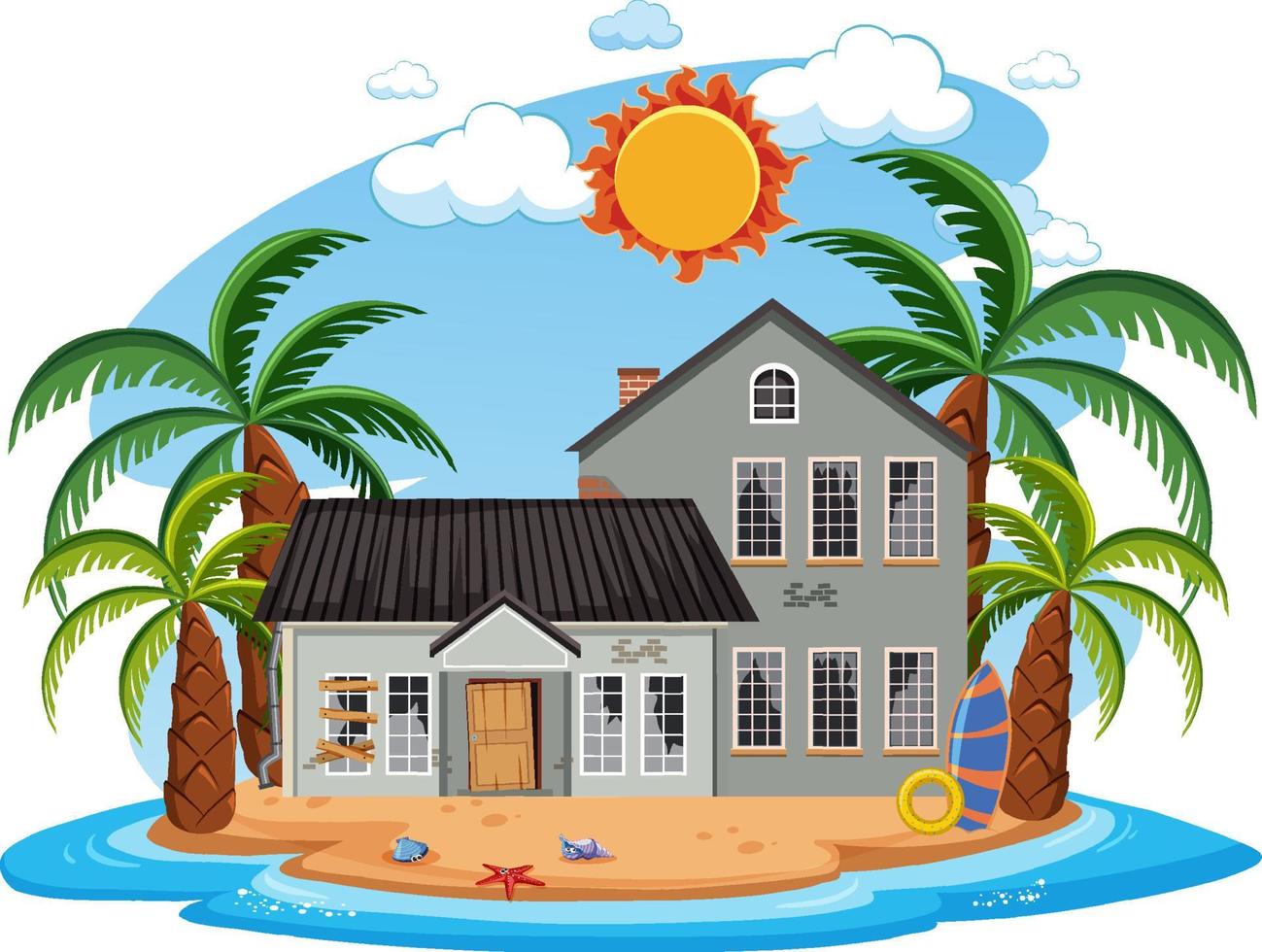 Abandon beach house on the island vector
