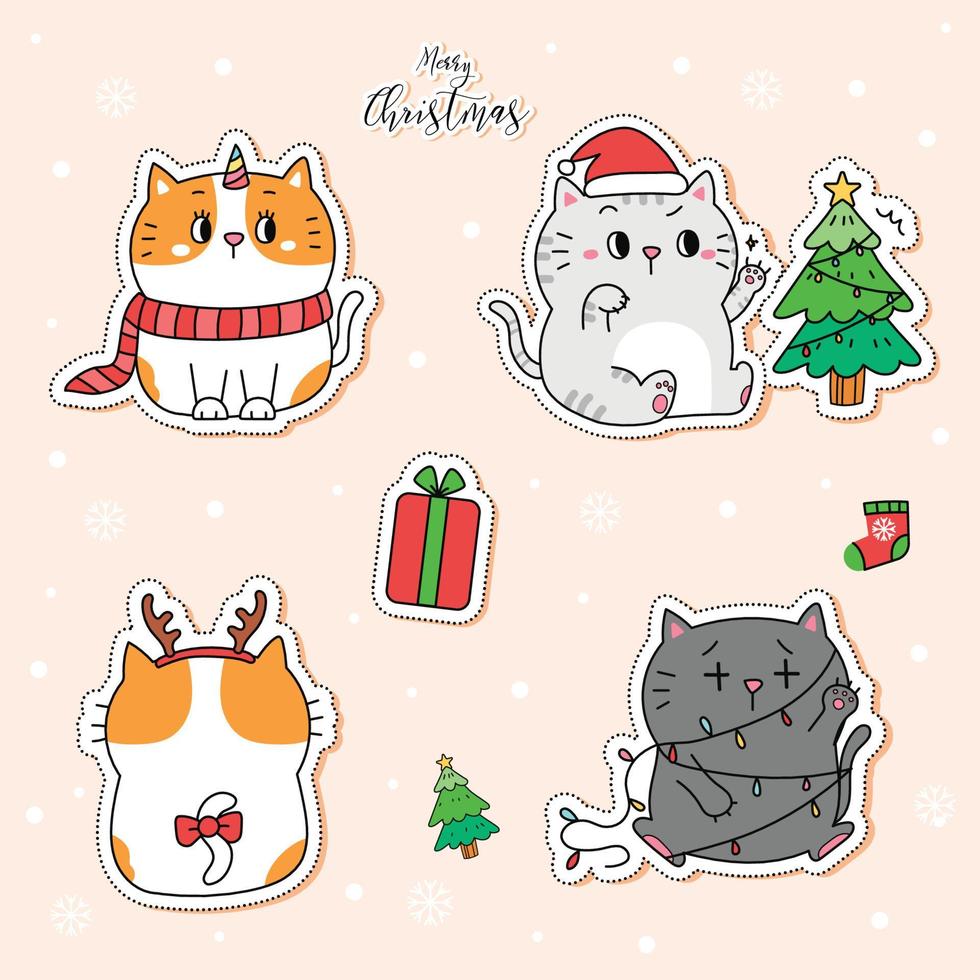 cute cat collection for merry Christmas. vector