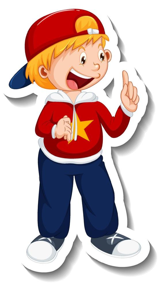 Sticker template with a boy cartoon character isolated vector