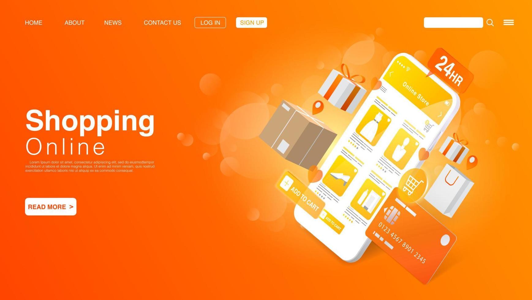 Shopping Online on Website or Mobile Application. Landing Page Template. Vector EPS 10