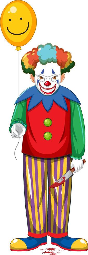 Scary clown holding balloon on white background vector