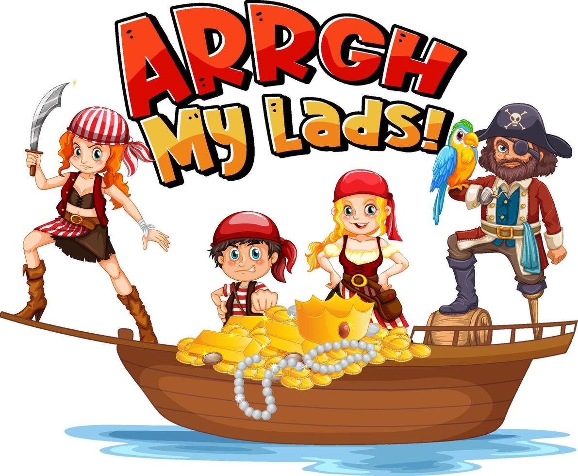 Pirate slang concept with Arrgh My Lads phrase and a pirate cartoon character vector