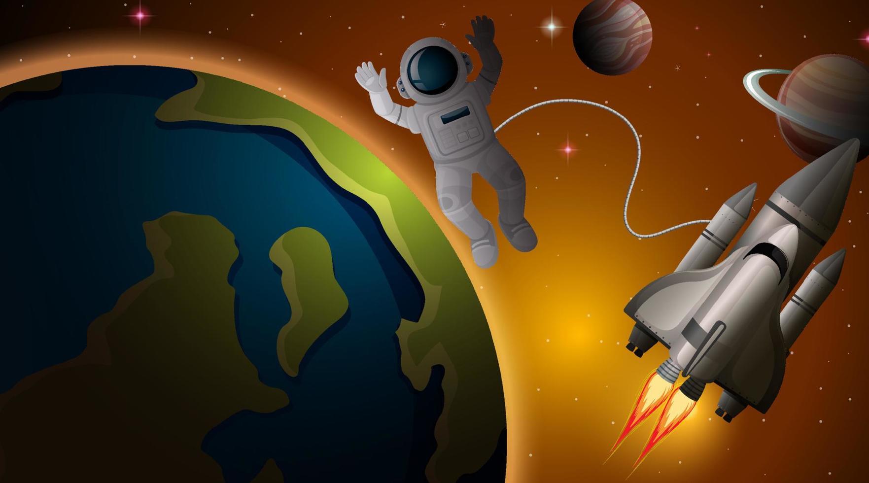 Astronaut and spaceship in space scene vector