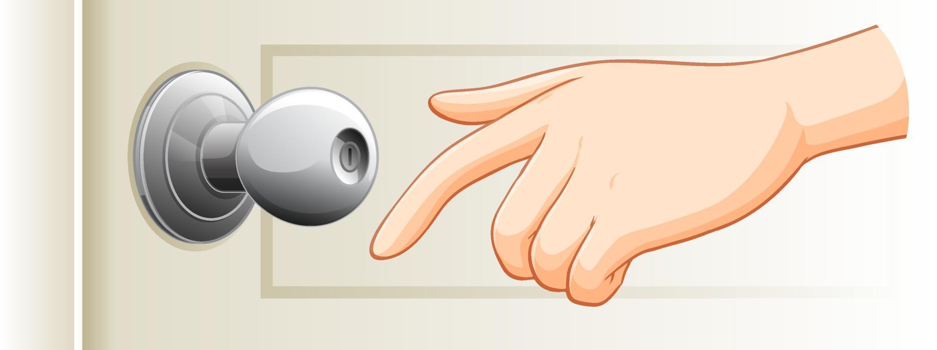 Hand with door knob on white background vector