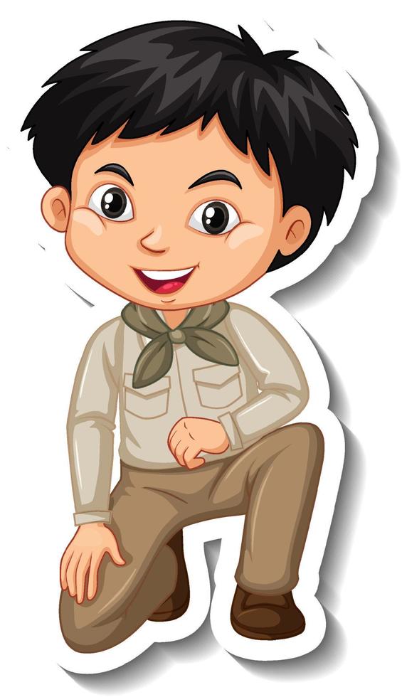 niño en traje de safari etiqueta engomada del personaje de dibujos vector