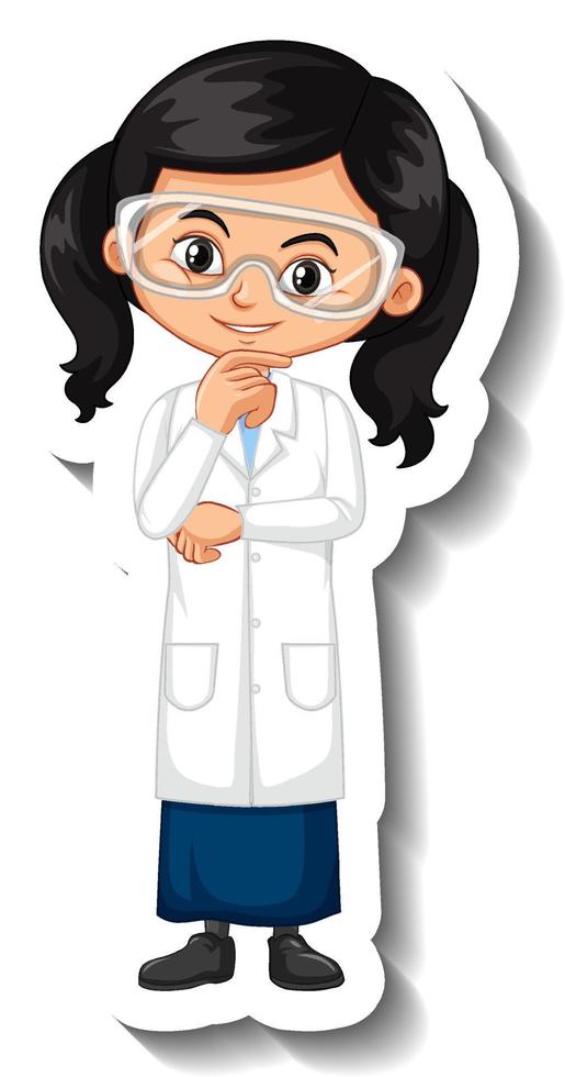Cartoon character sticker with a girl in science gown vector