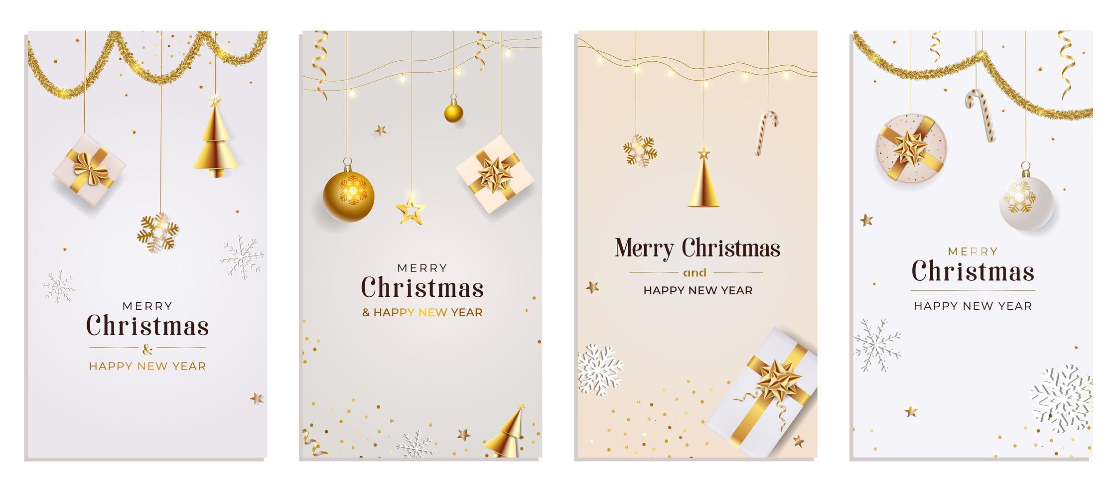 Christmas Template for social media stories. Story Xmas background with realistic gift boxes, white and gold color balls. vector