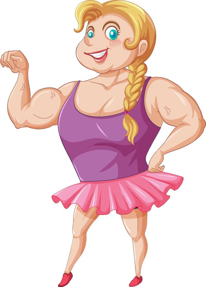 Muscular girl cartoon character sticker vector