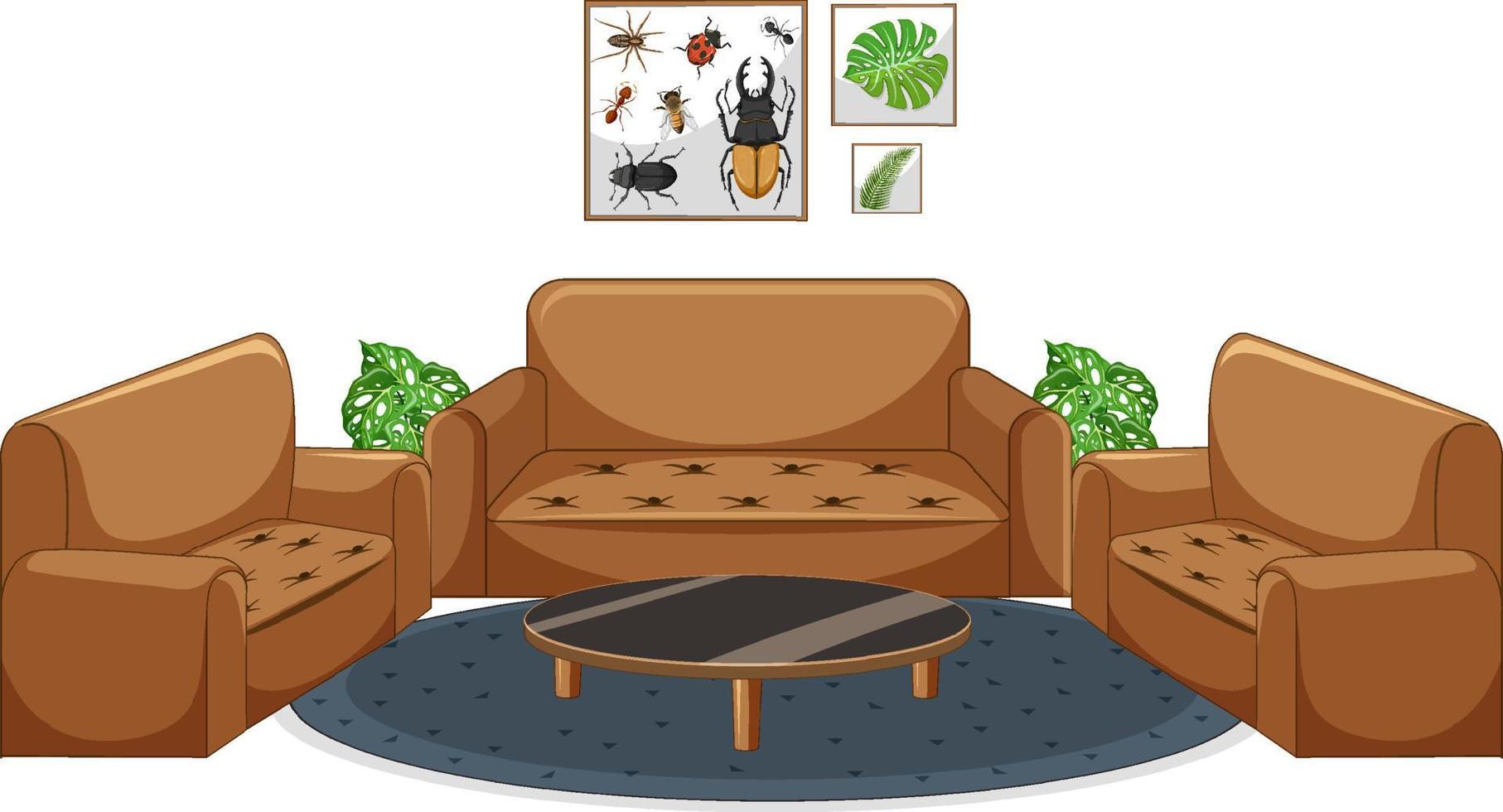 Conjunto de muebles de sala sobre fondo blanco. vector