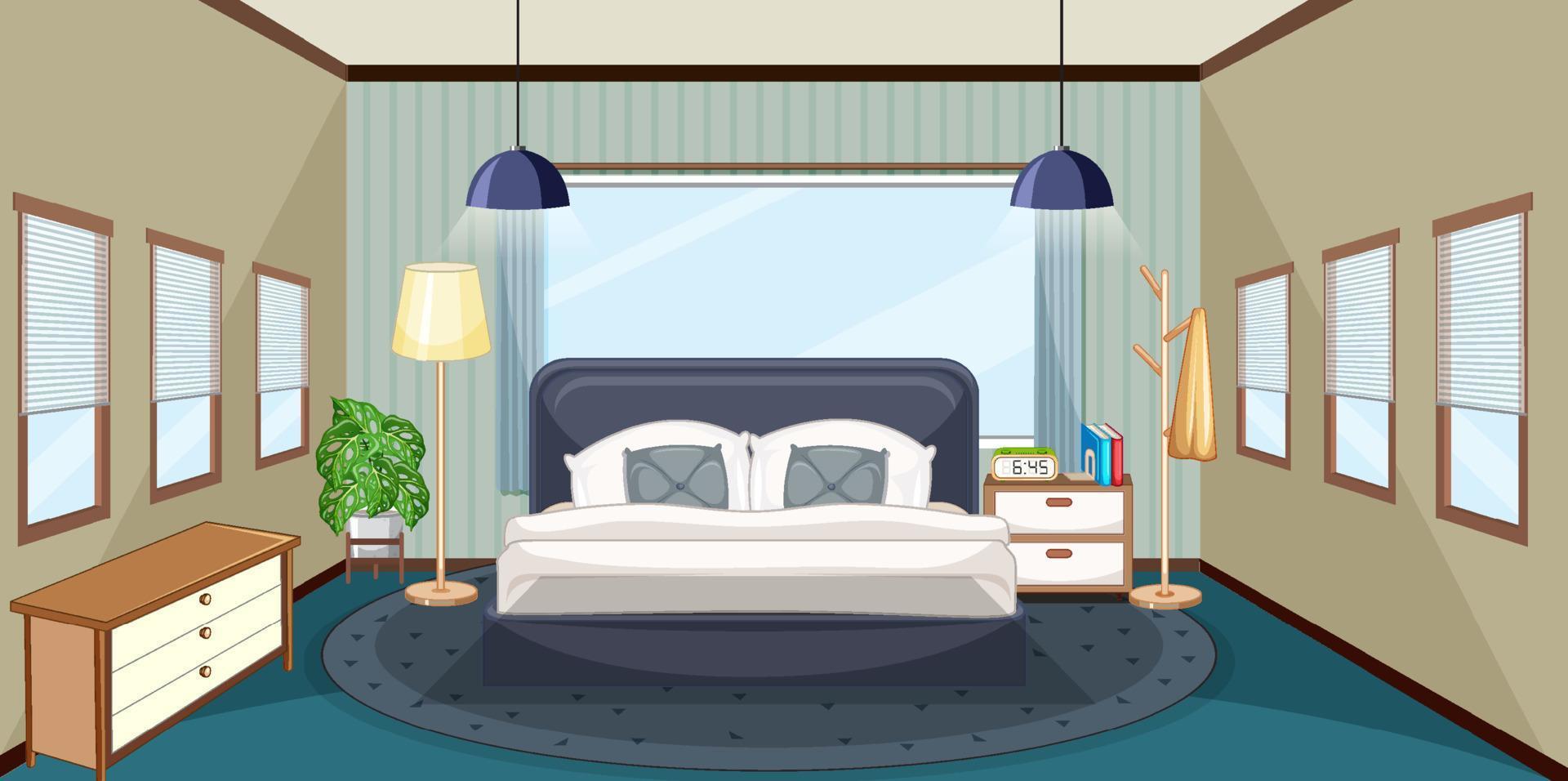 Empty bedroom interior design with furnitures vector