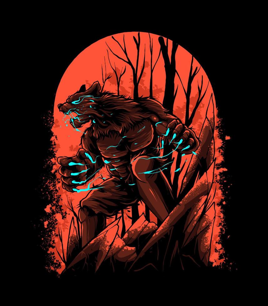 hombre lobo enojado en la ilustración de la luna de sangre roja 3521522  Vector en Vecteezy