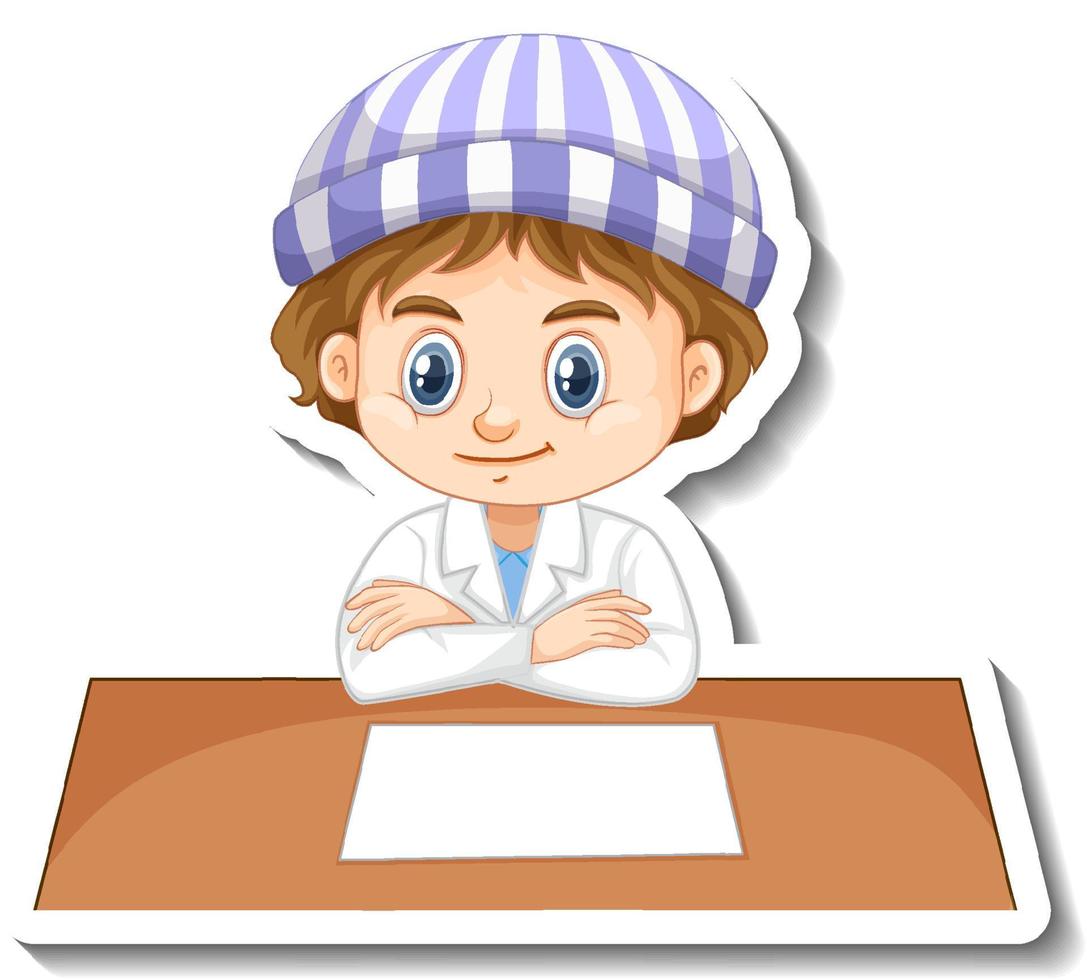 Scientist boy cartoon character sticker vector