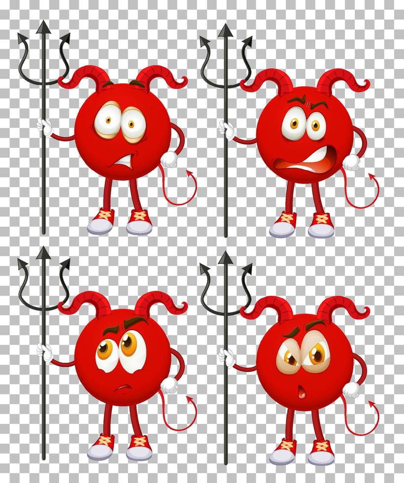 conjunto de personaje de dibujos animados de diablo rojo con expresión facial vector