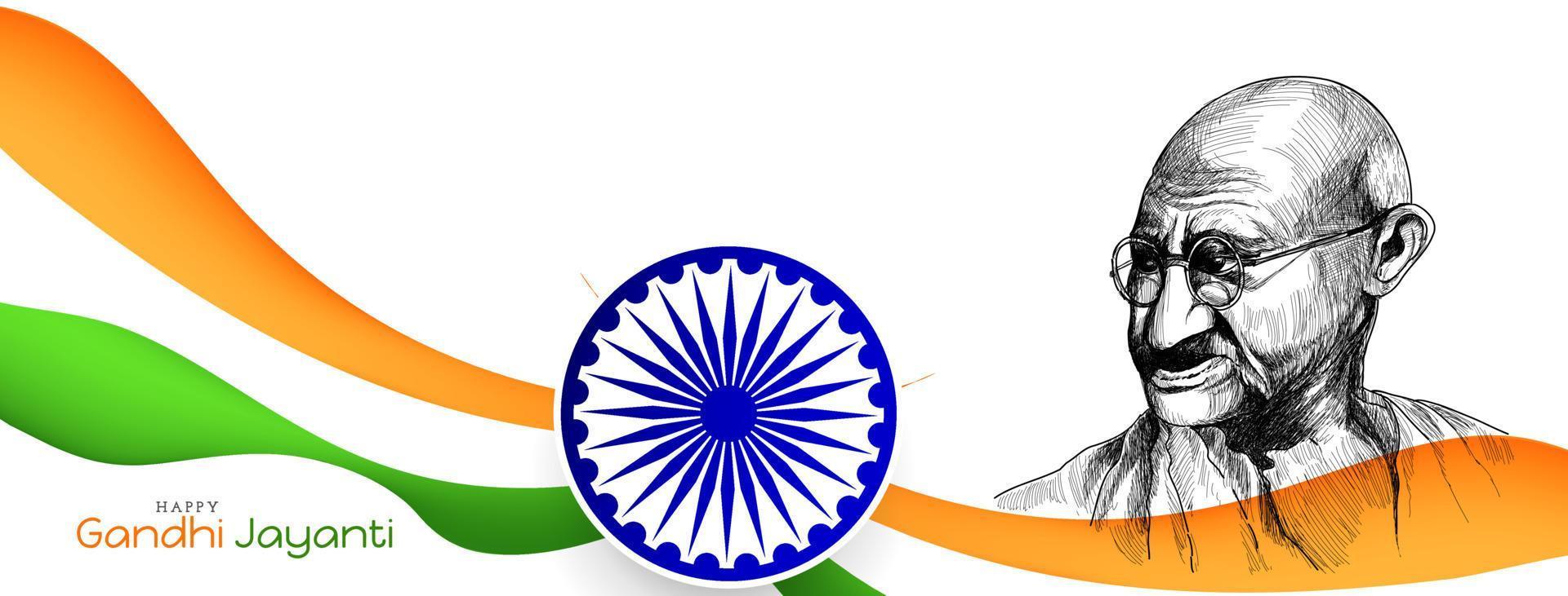 Happy gandhi Jayanti celebration Indian flag theme banner design vector