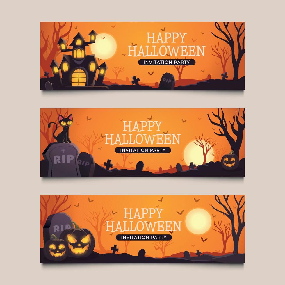 conjunto de silueta de banner de halloween vector