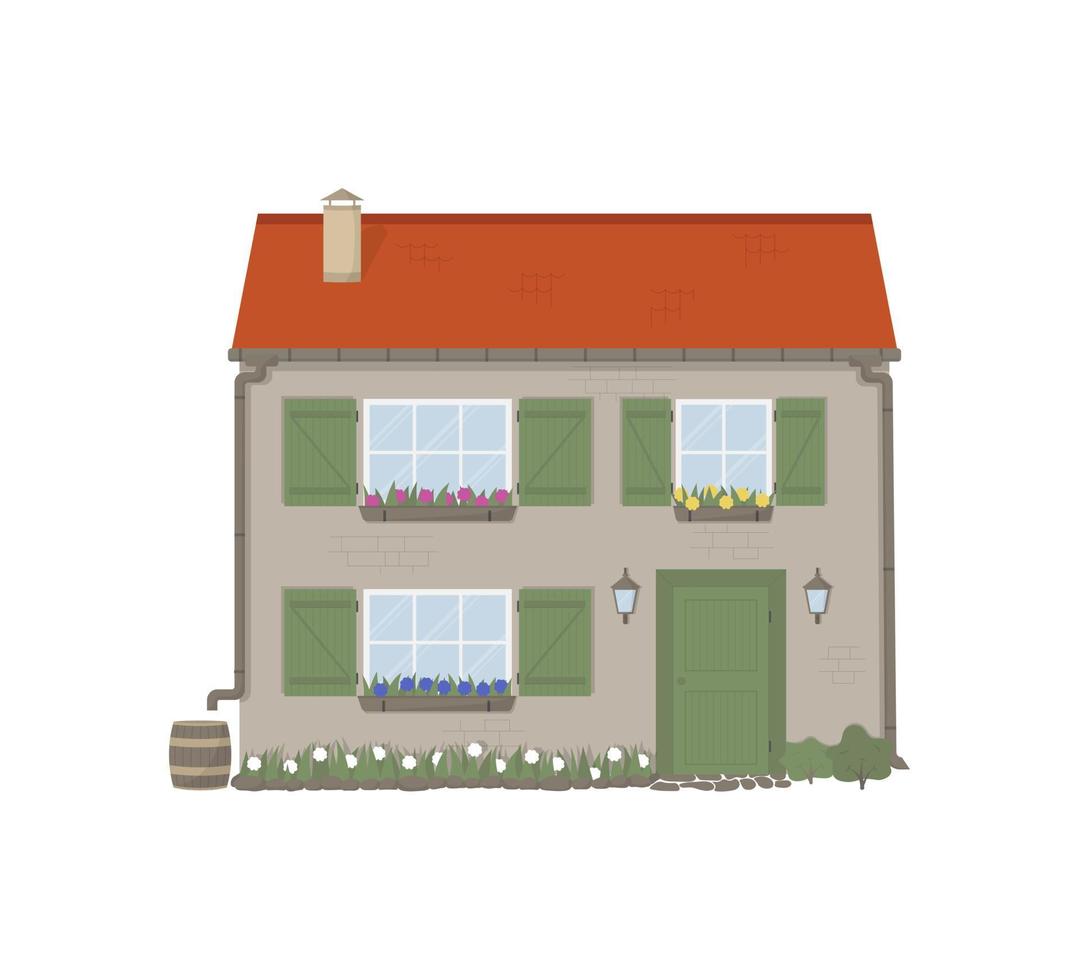 Cute residential french style country house on white background. vector