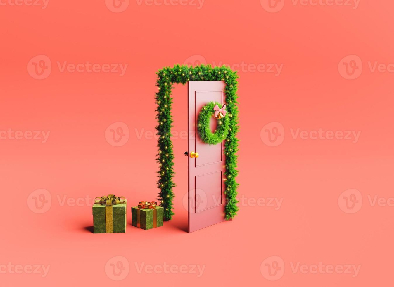 Minimalist door with christmas ornaments photo