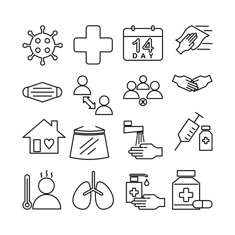 Icon set vector graphic of corona virus prevention. Icon in line style.