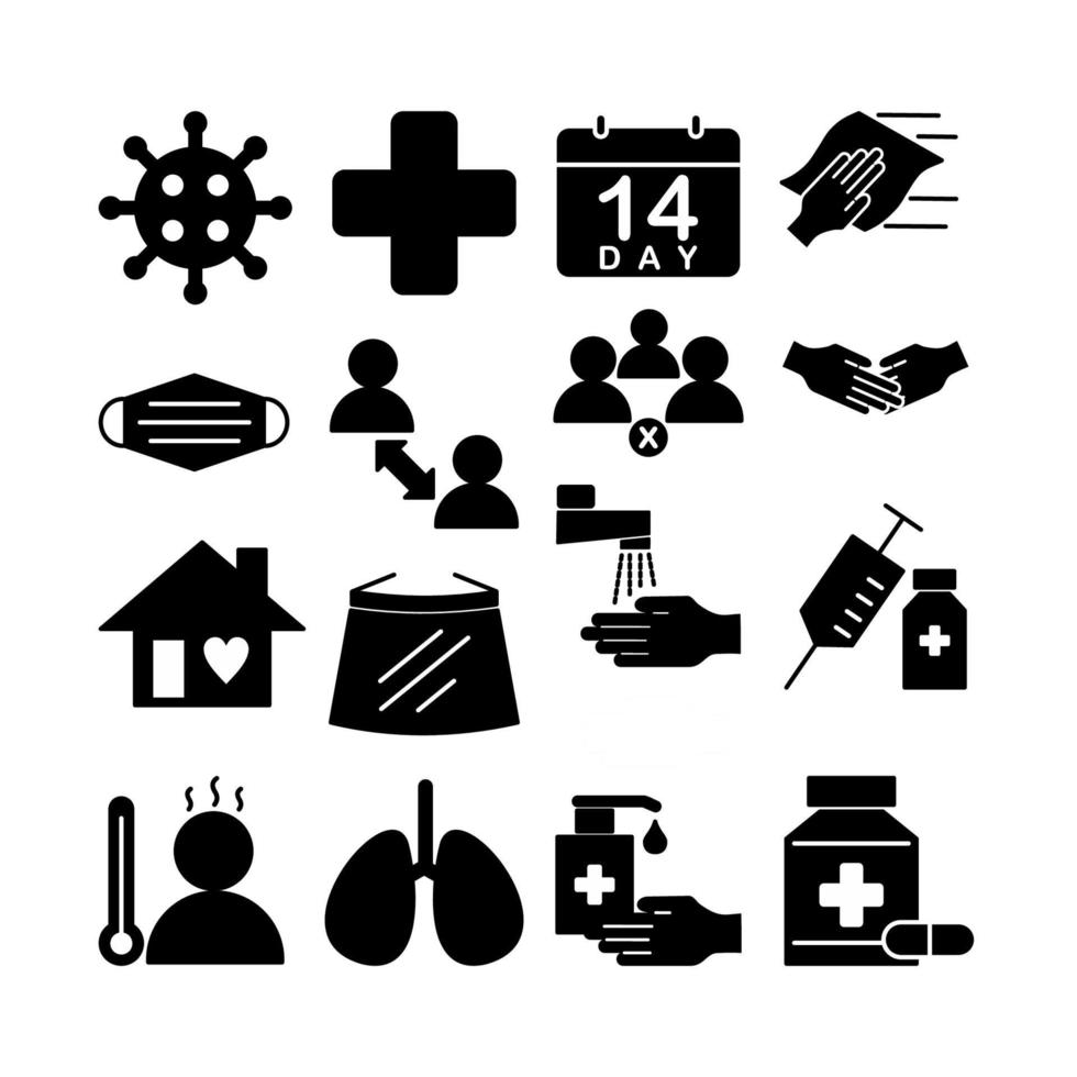 Icon set vector graphic of corona virus prevention. Icon in black and white style.