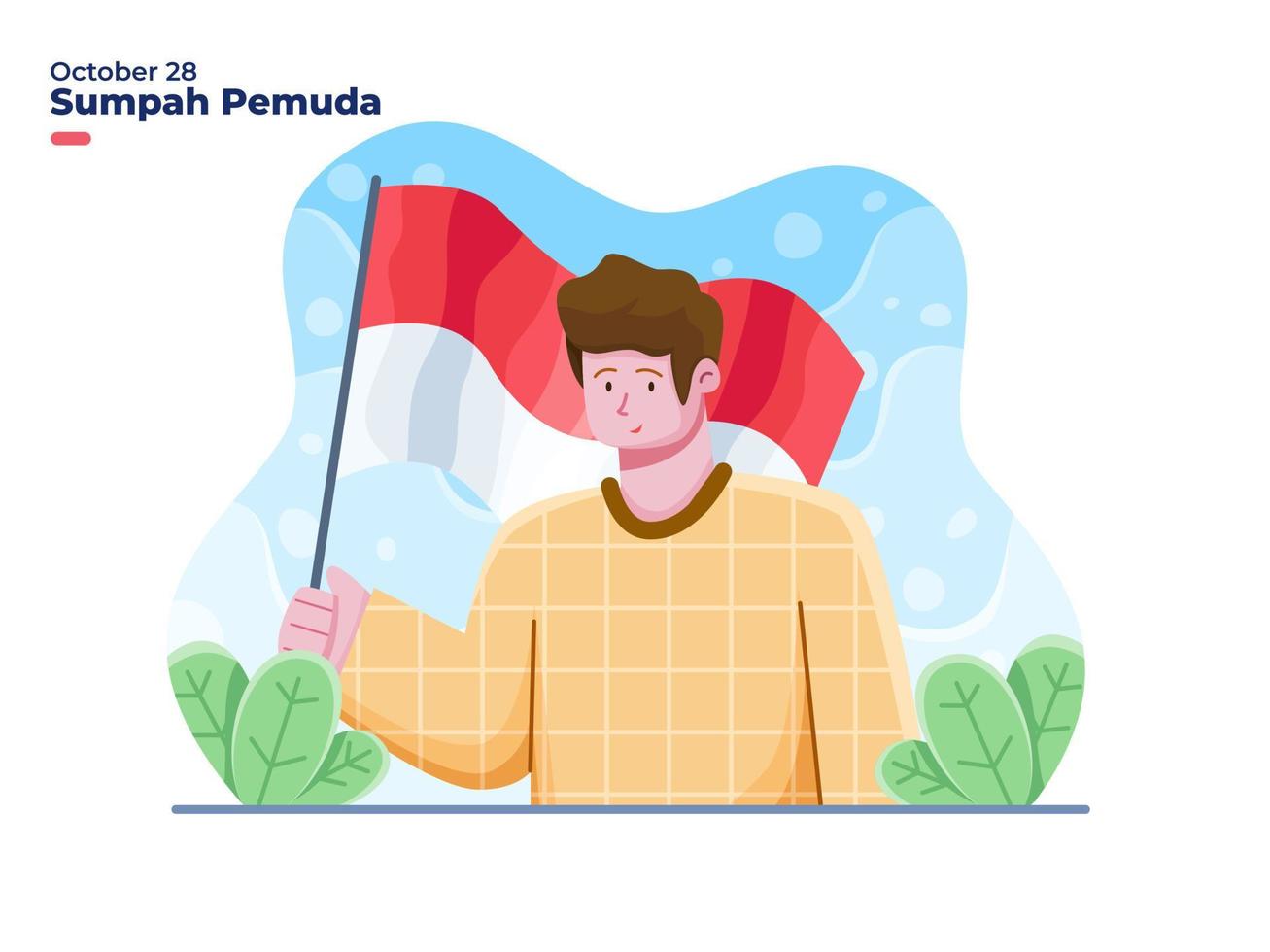 Vector illustration, Happy Indonesian Youth Pledge at 28 October, mean 28 Oktober Selamat Hari Sumpah Pemuda. Suitable for greeting card, poster, web, social media, postcard, print.