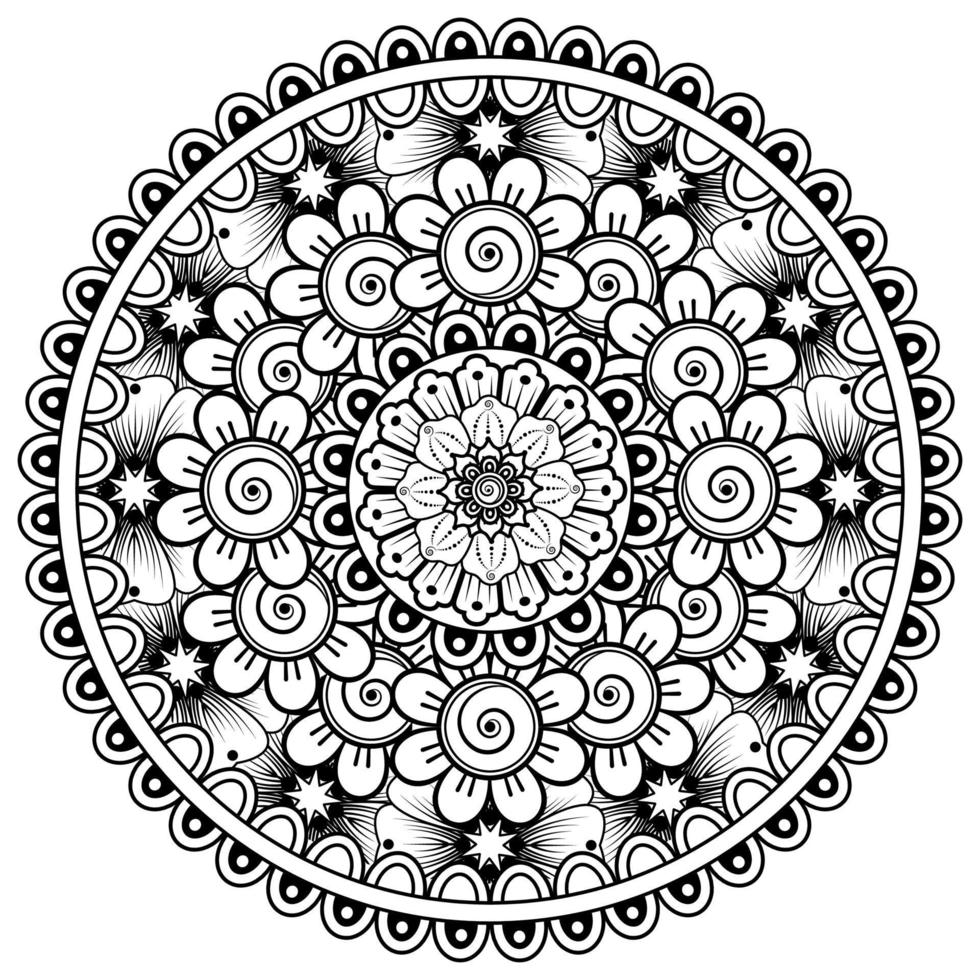 Circular pattern in the form of mandala with flower for henna, mehndi, tattoo, decoration. vector