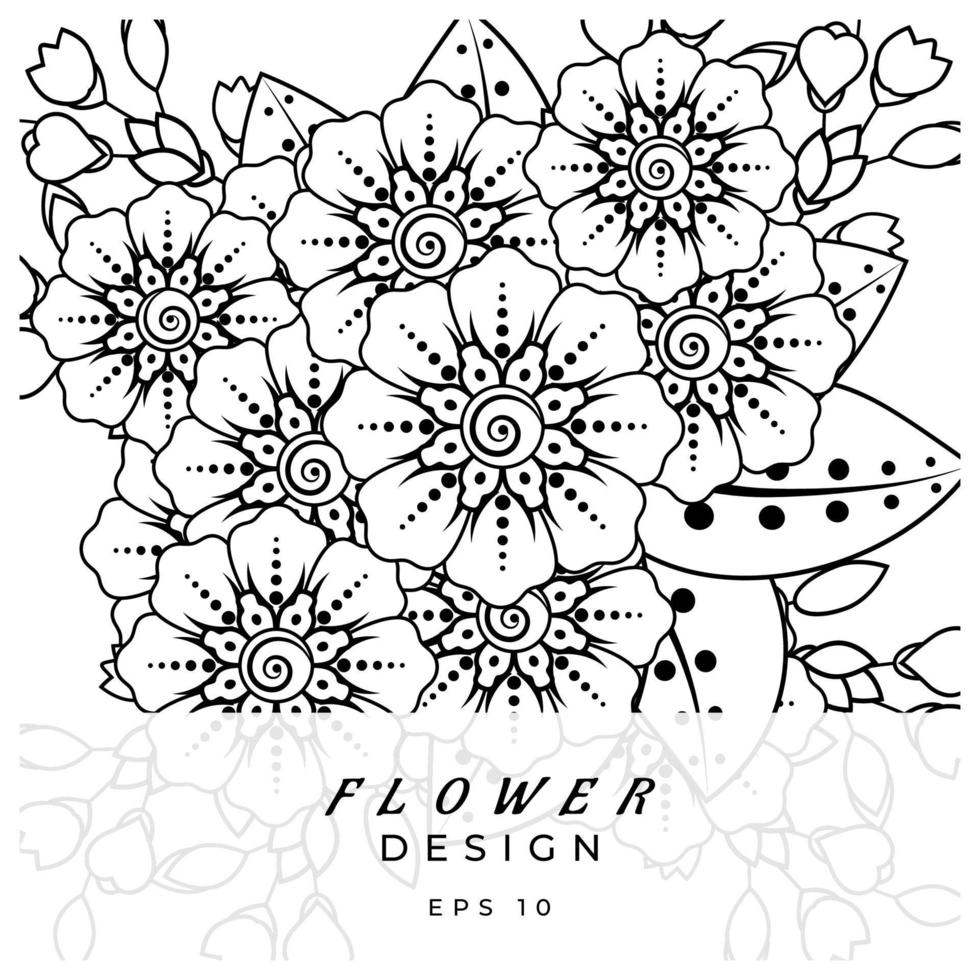 adorno decorativo de flores mehndi en estilo étnico oriental, adorno de doodle, dibujo a mano de contorno. página de libro para colorear. vector