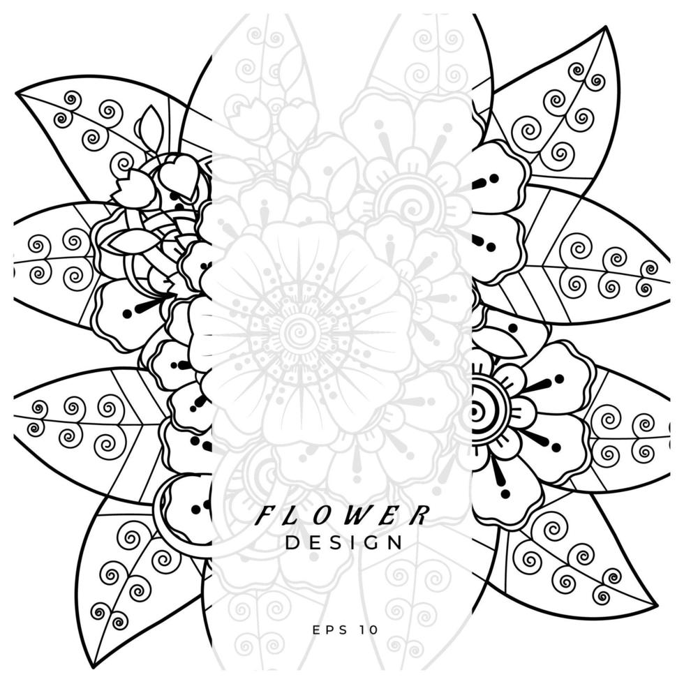 adorno decorativo de flores mehndi en estilo étnico oriental, adorno de doodle, dibujo a mano de contorno. página de libro para colorear. vector