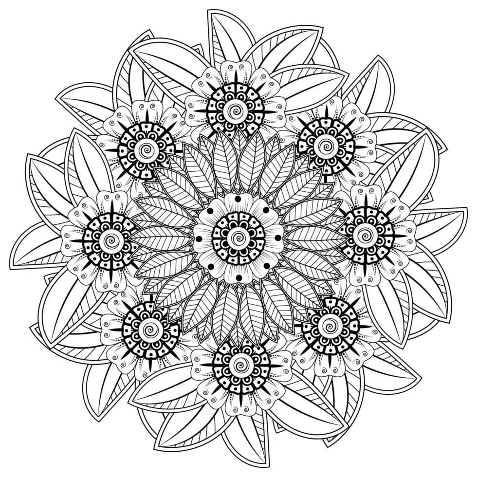 mehndi flower decorative ornament in ethnic oriental style, doodle ornament, outline hand draw. coloring book page. vector