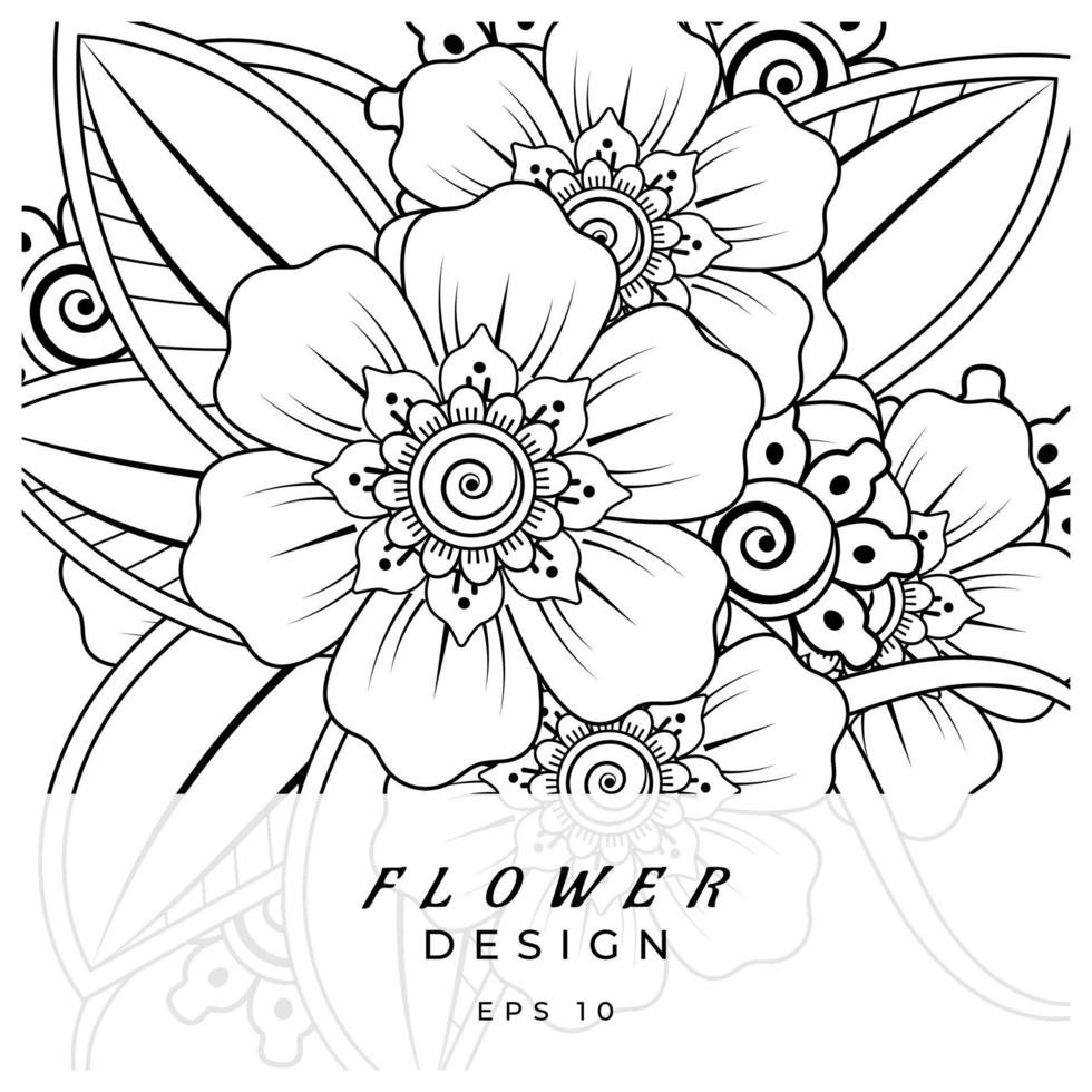 mehndi flower decorative ornament in ethnic oriental style, doodle ornament, outline hand draw. coloring book page. vector