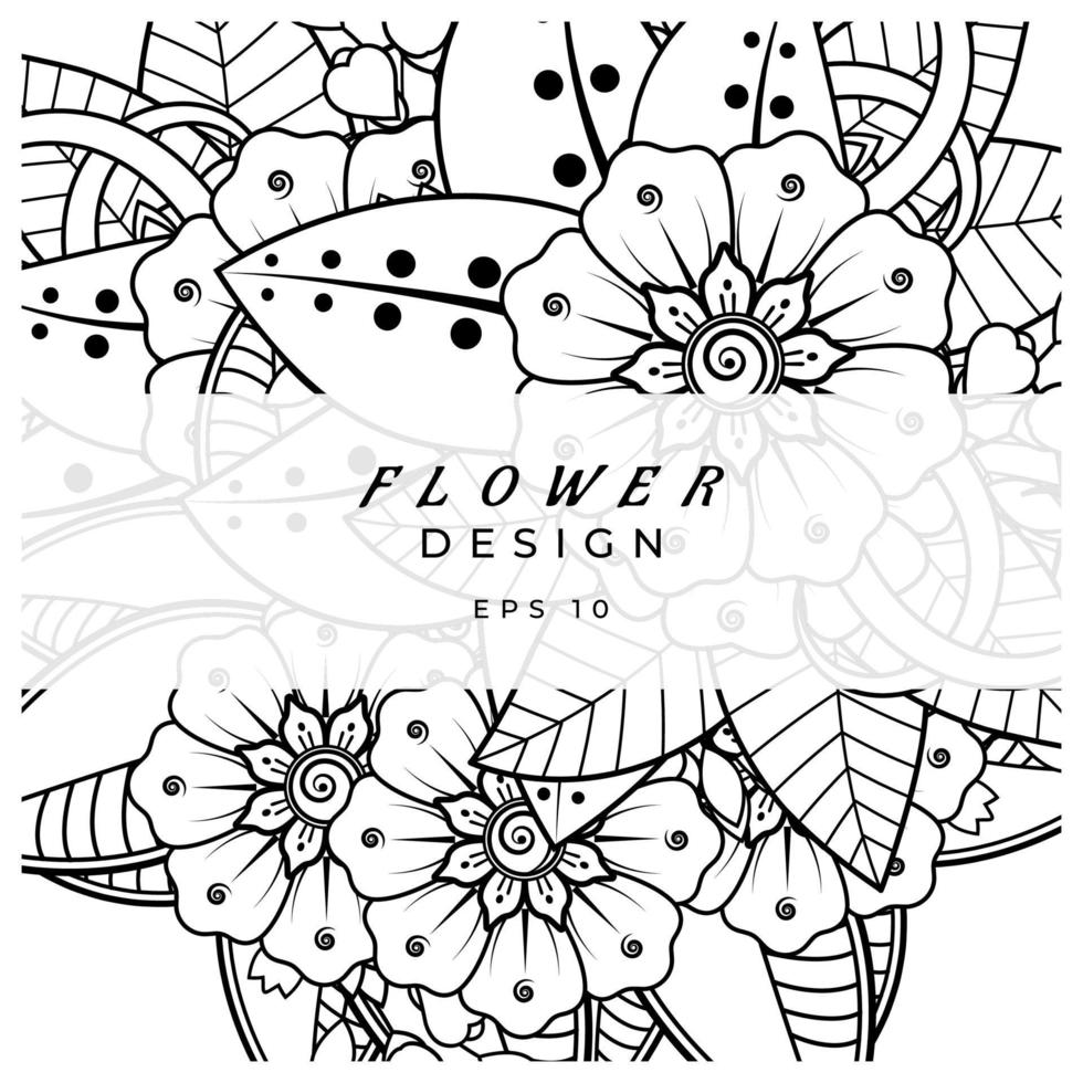 adorno decorativo de flores mehndi en estilo étnico oriental, adorno de doodle, dibujo a mano de contorno. página de libro para colorear. vector