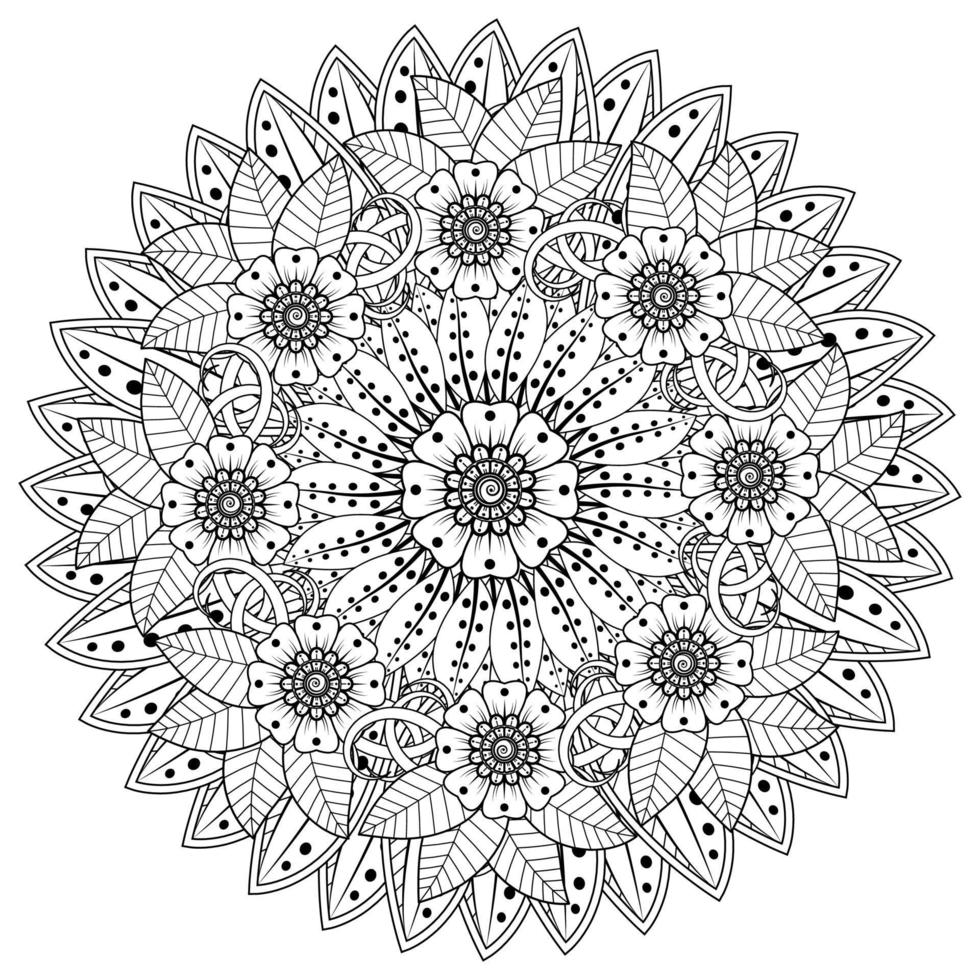 adorno decorativo de flores mehndi en estilo étnico oriental, adorno de doodle, dibujo a mano de contorno. página de libro para colorear. vector