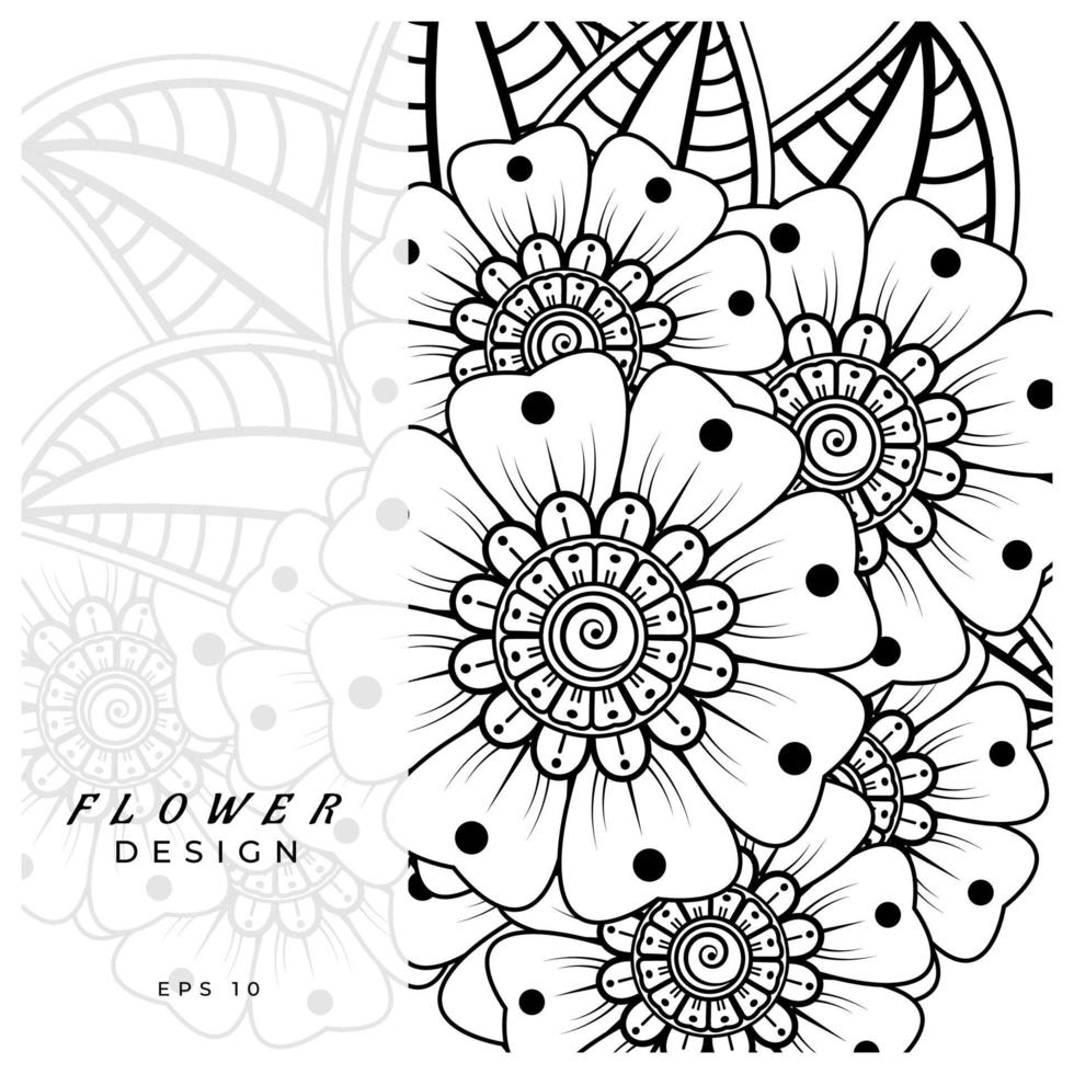 adorno decorativo de flores mehndi en estilo étnico oriental, adorno de doodle, dibujo a mano de contorno. página de libro para colorear. vector